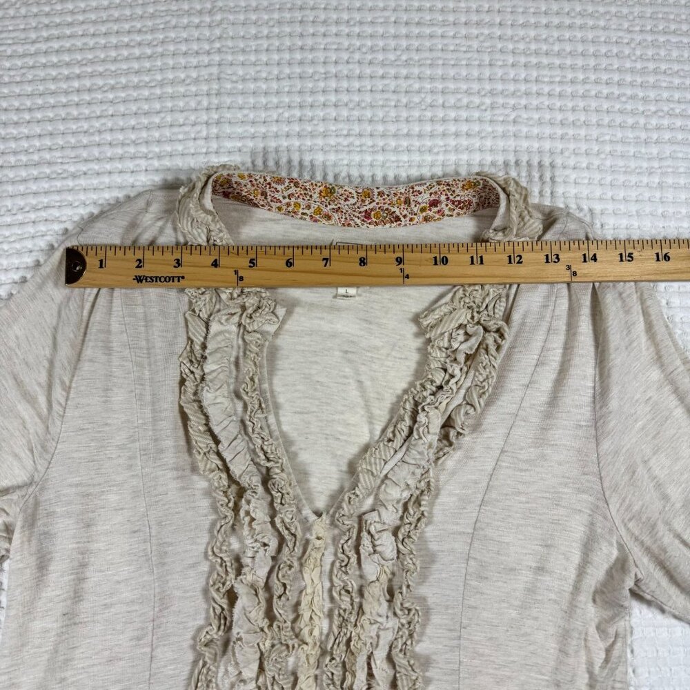 Anthropology 1.9 Womens Beige Long Sleeve Tunic Top With Ruffle Detail Size L - Picture 13 of 13
